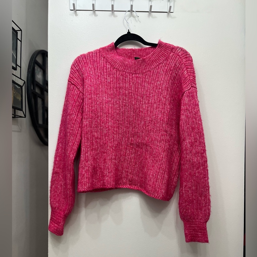 NWT Jessica Simpson Cozy Ribbed Crewneck Sweater - Hot Pink Sz M MSRP:$50